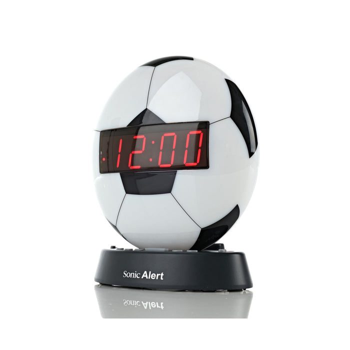 Sonic Glow Soccer Ball Alarm Clock with recordable alarm and Sonic Bomb bed shaker